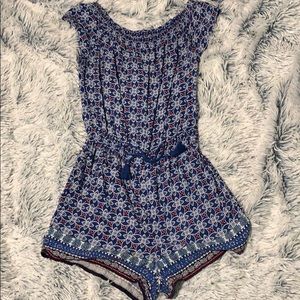 Blue and red printed romper